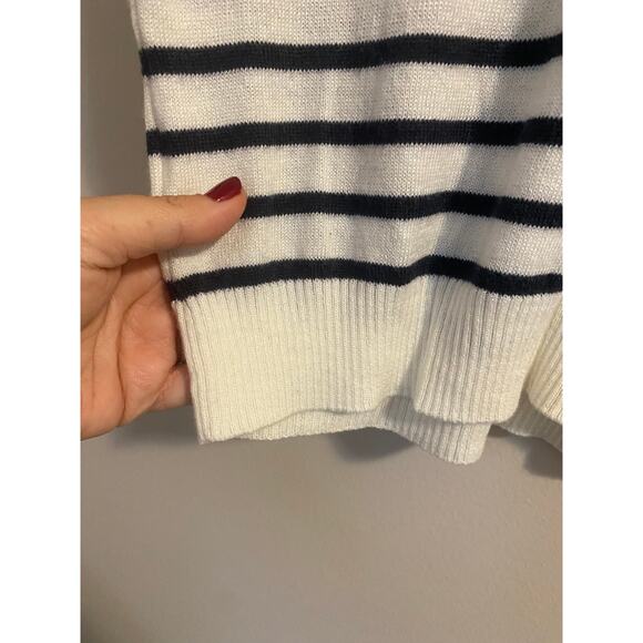 French striped cream and black wool blend short sleeves sweater sz. S - Picture 5 of 5